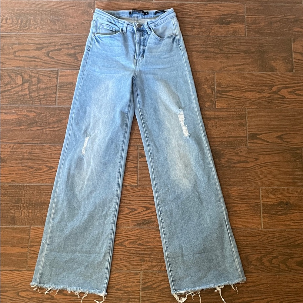 Lucky & Blessed Light Blue Wide Leg Distressed Jeans